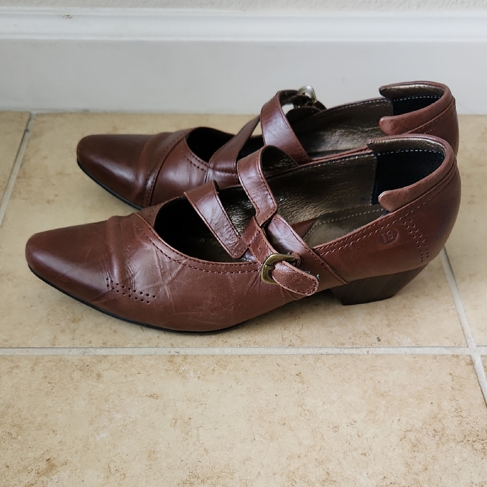 Josef Seibel Brown Leather 2" Heeled Shoes Mary Jane Strap Sz 40/US 9 women